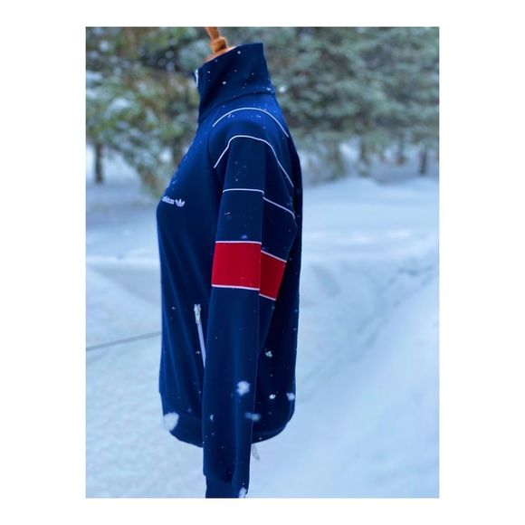 SOLD Vintage Adidas Track Jacket 1980s Full Zip Blue Red White Sz M Mock Neck - Picture 3 of 10